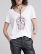 Wit T-shirt doodshoofdopdruk en studs Dames-2