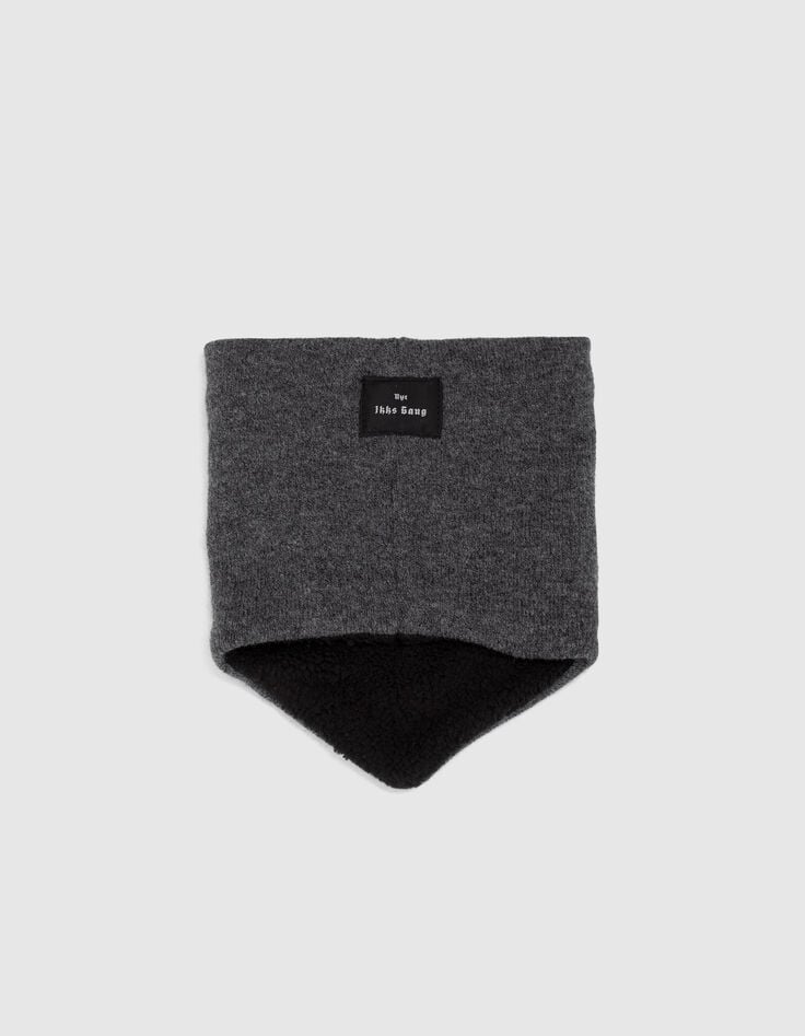 Boys&rsquo; grey fur-lined knit snood with dice badge-3
