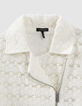 Cremeweiße Mädchen-Bikerjacke mit Spitze-5