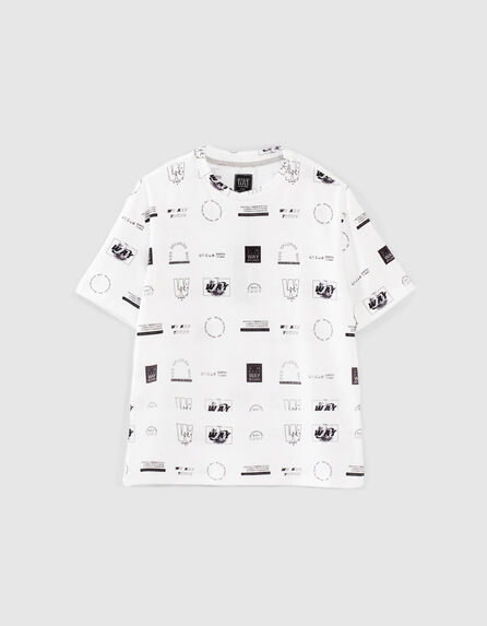 T-shirt blanc loose coton bio à logos garçon