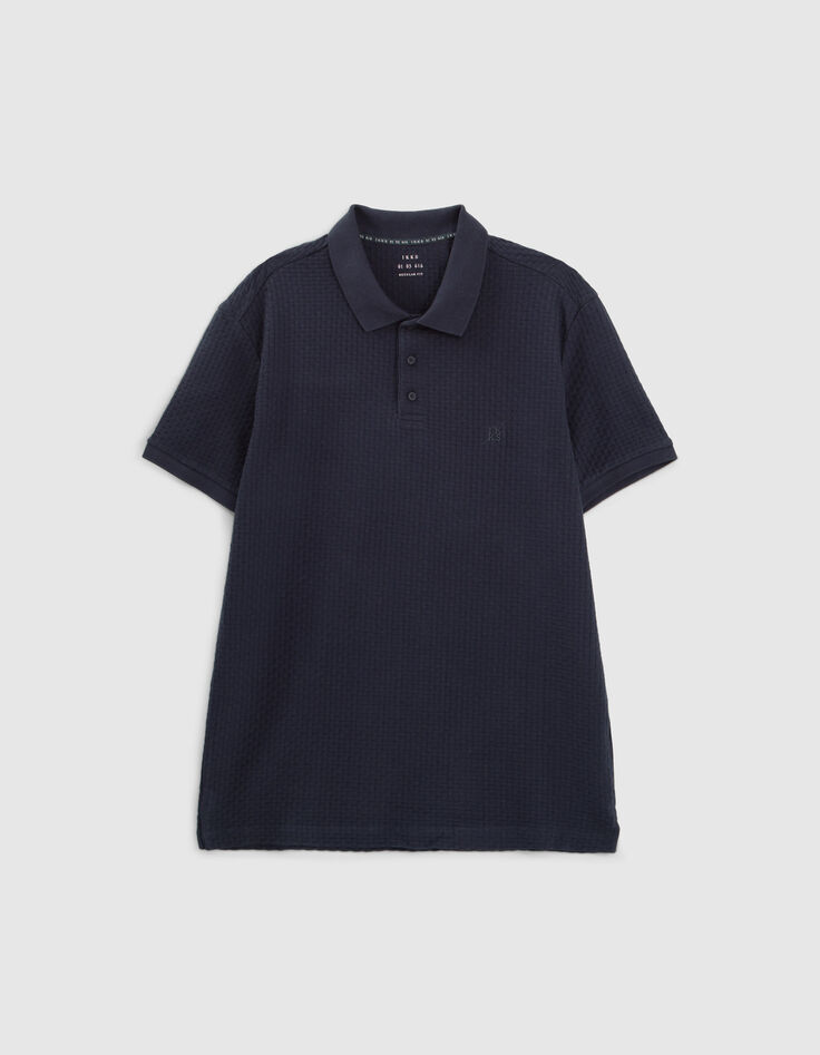 Marineblaues Herrenpoloshirt mit Zopfrelief-5