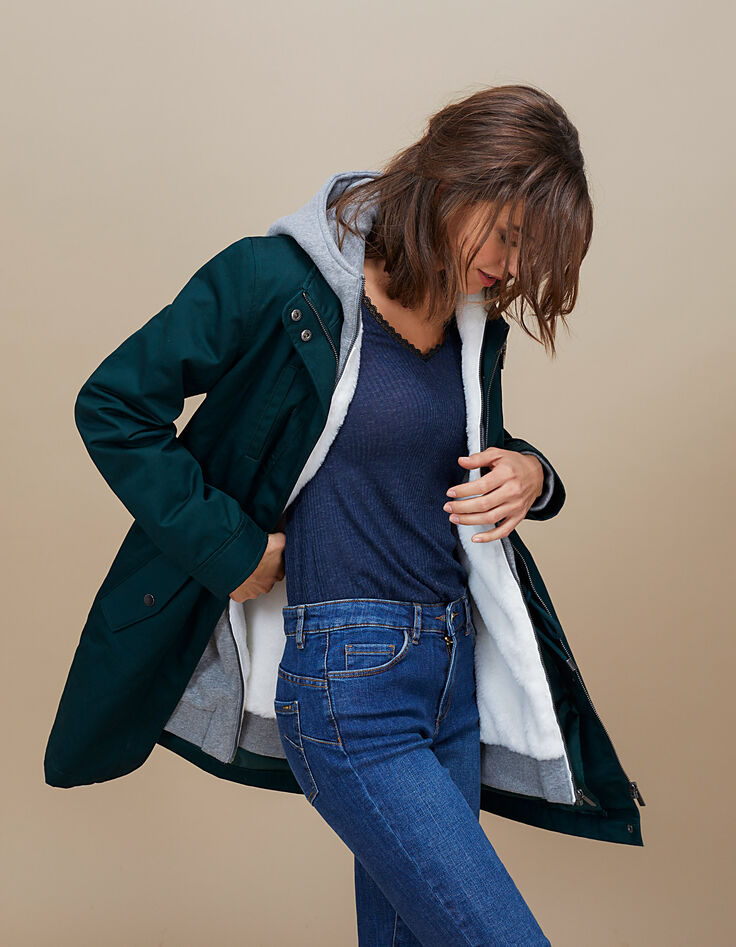 Parka 2 en 1 babery green avec cardigan gris I.Code-4 Parka 2 en 1 babery green avec cardigan gris I.Code-4