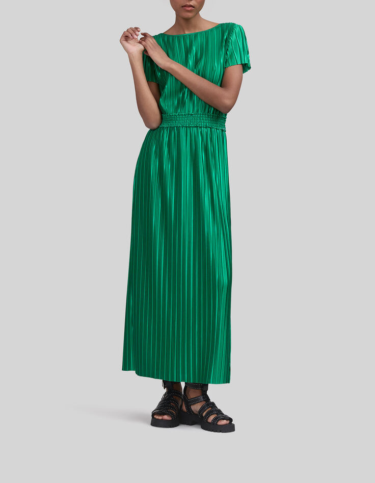 Women&rsquo;s green pleated long dress-2