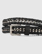 Ceinture fine en cuir noir et chaîne tressés Femme-6