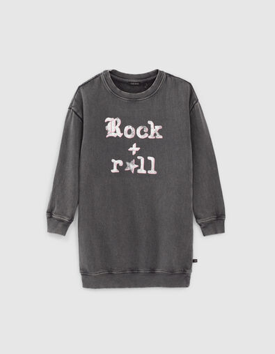 Robe sweat gris molleton d&eacute;lav&eacute; &agrave; message fille - IKKS