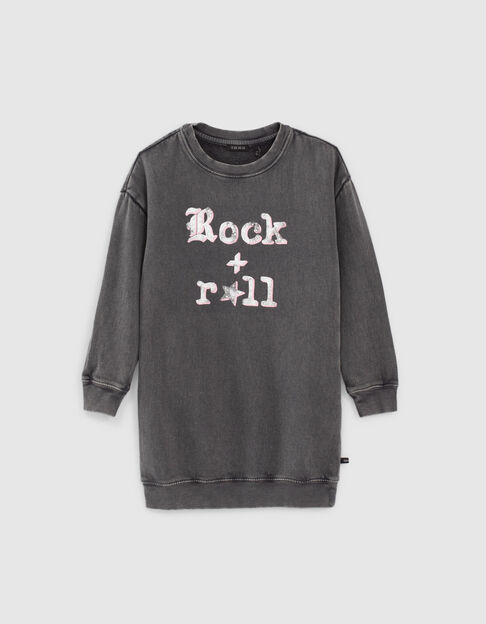 Girls’ faded grey slogan sweatshirt dress