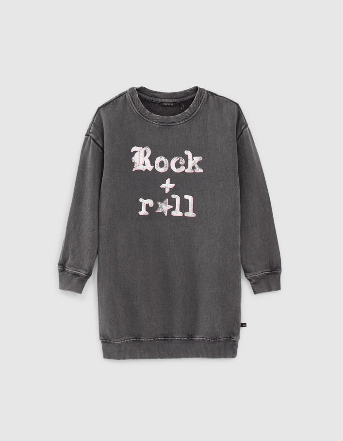 Girls’ faded grey slogan sweatshirt dress - IKKS