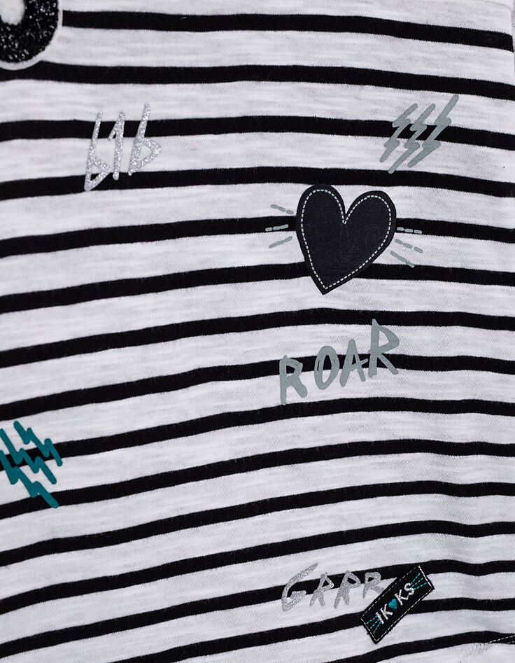 Tee-shirt 2 en 1 marinière et tee-shirt noir à cœur fille-5