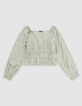 Blouse verte imprimé floral d'été fille-4