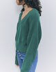 Jersey verde cuello V punto fantasía mujer-3