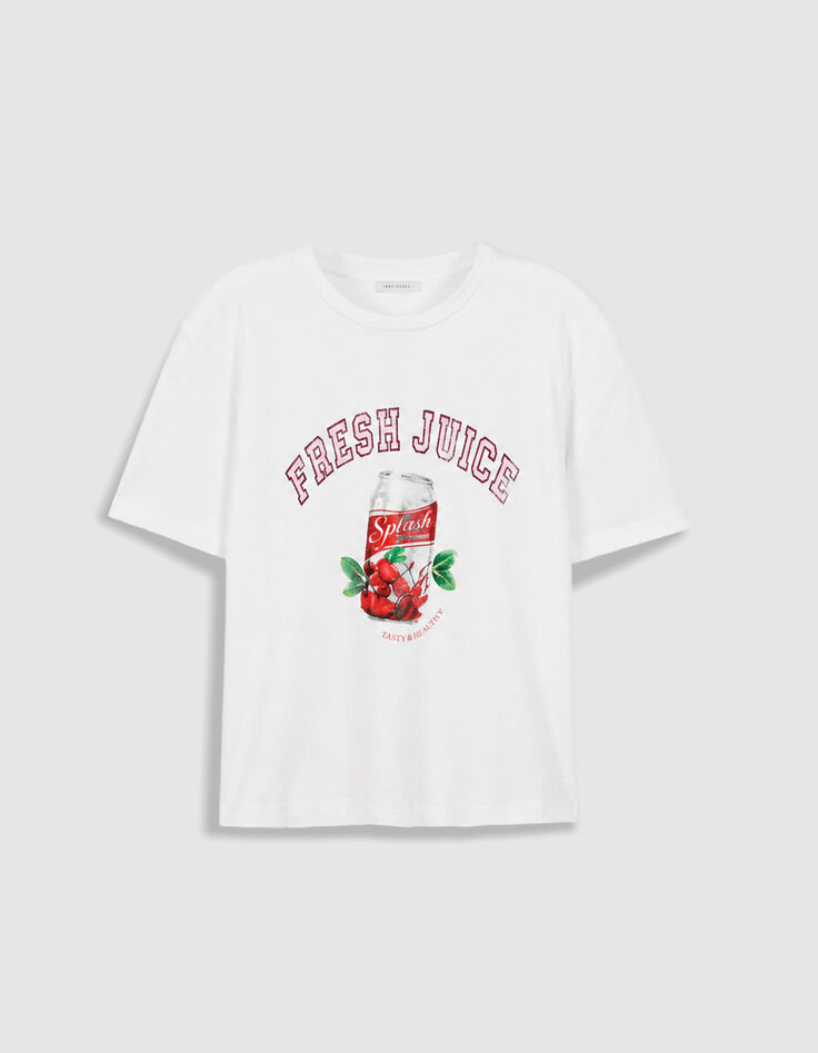 Wei&szlig;es Rundhals T-Shirt Damen mit Dosenmotiv-6