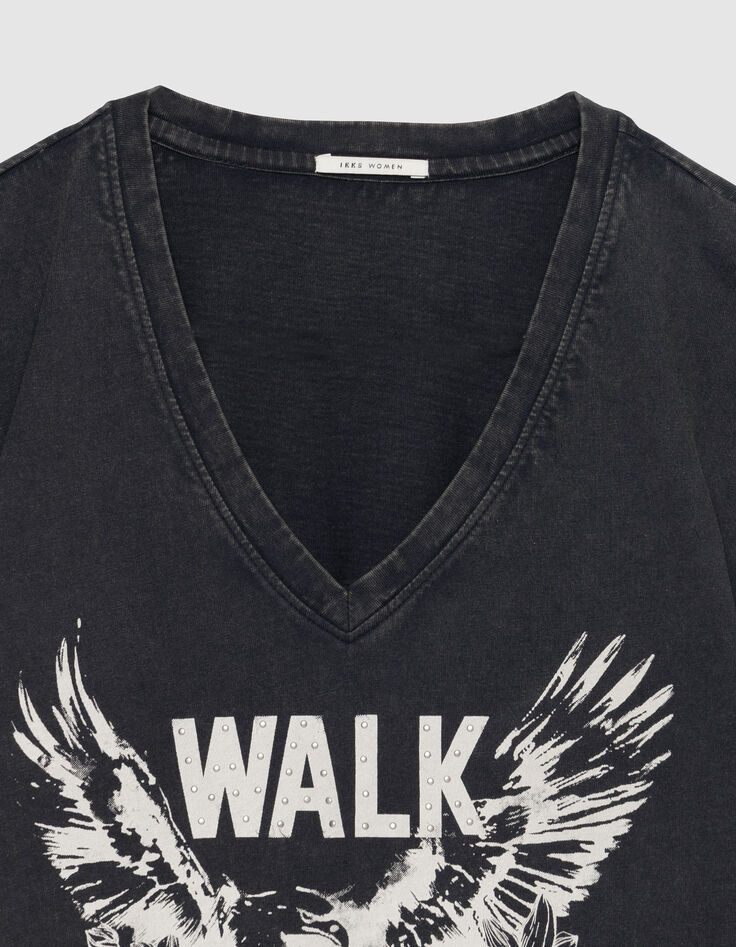 Schwarzes Damen T-Shirt aus verwaschener Bio-Baumwolle mit V-Ausschnitt-6