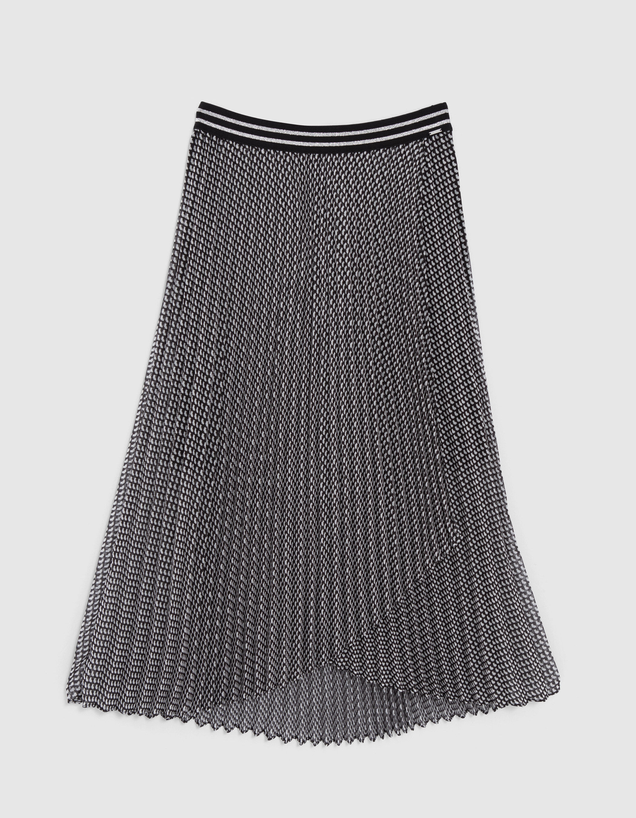 Women s black pleated midi skirt with tie print IKKS