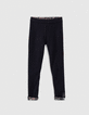 Girls' navy print/navy reversible leggings-1