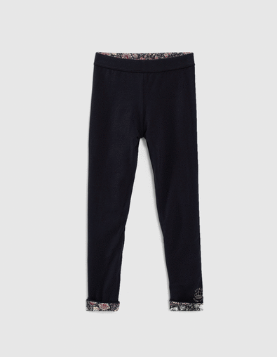 Girls' navy print/navy reversible leggings - IKKS