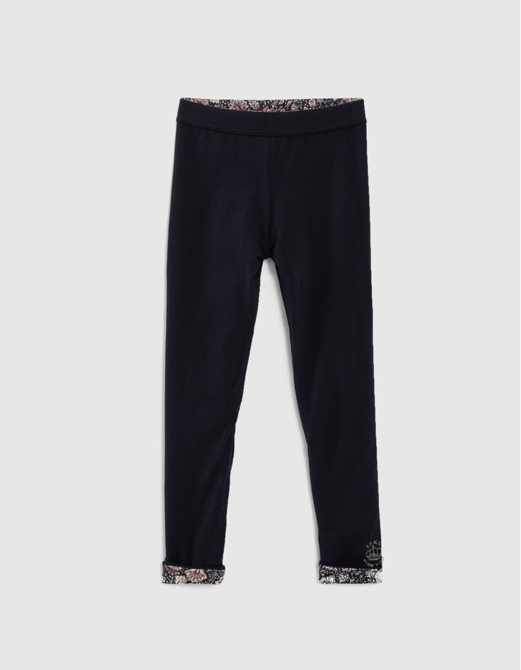 Girls' navy print/navy reversible leggings-1