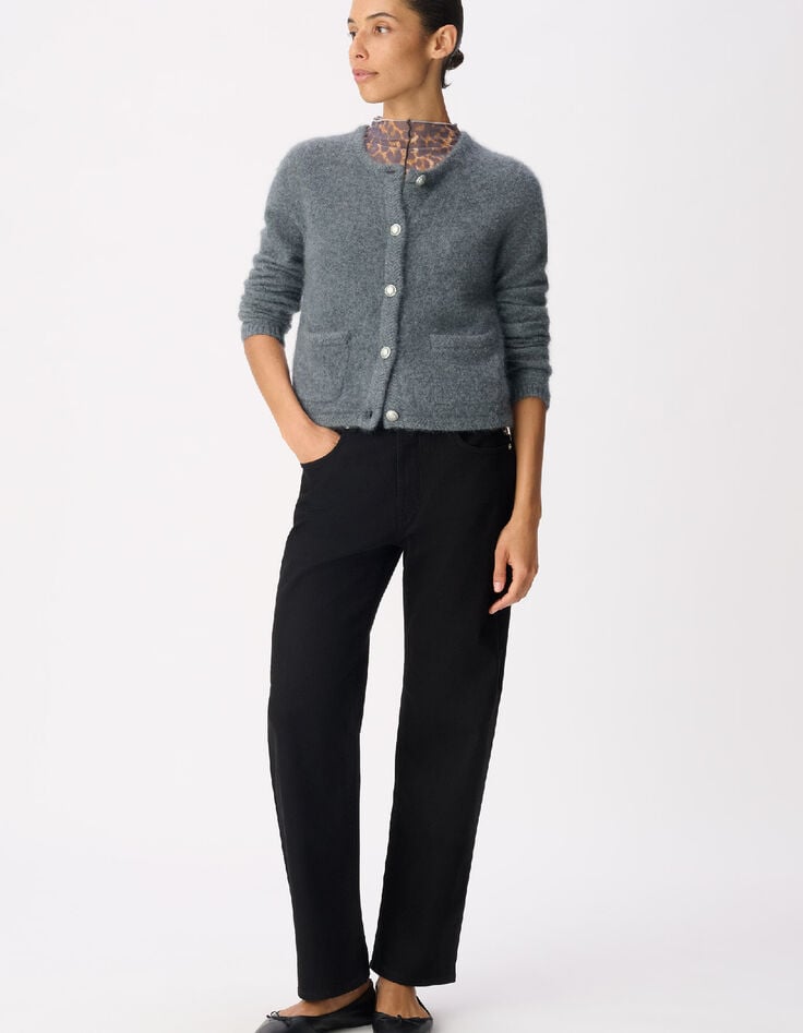 Cardigan gris tricot mousseux 100% laine Femme-5