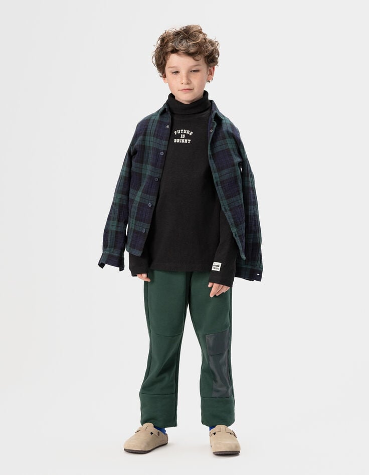 Jogging verde bolsillo bimaterial niño-2 Jogging verde bolsillo bimaterial niño-2