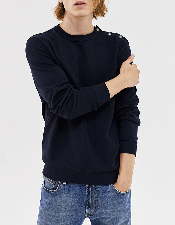 Men’s navy organic waffle sailor-style sweatshirt-2