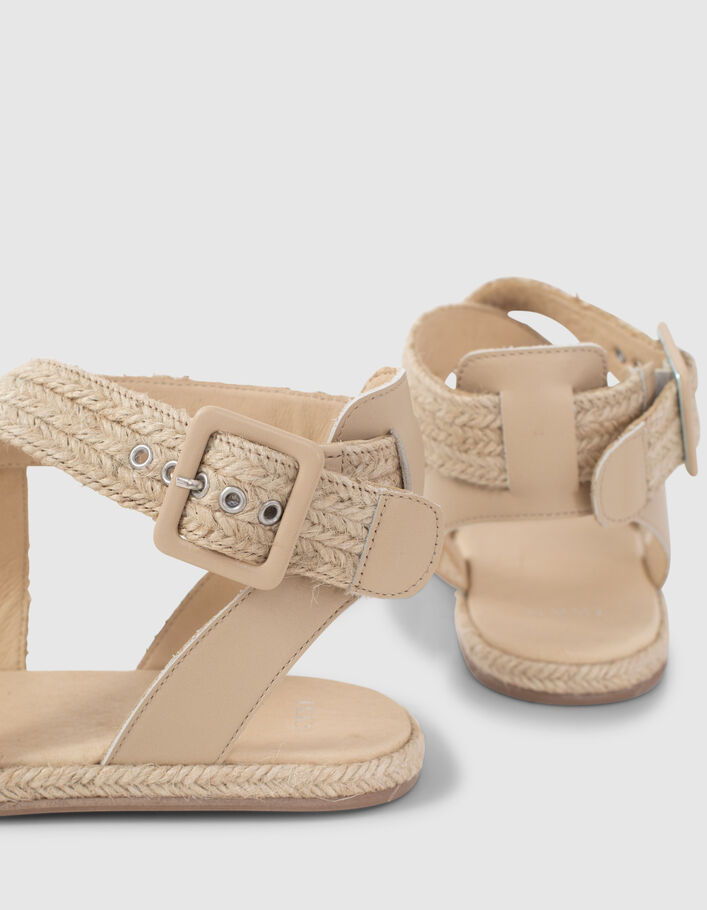 Women’s natural raffia flat sandals with ankle buckle - IKKS