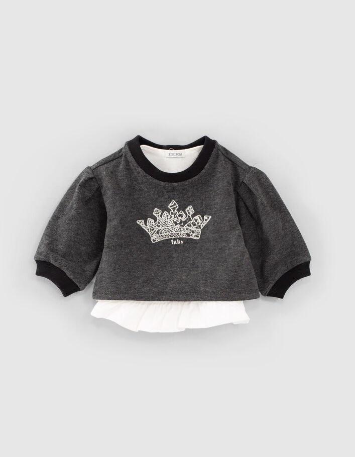 Sweat 2 en 1 noir et T-shirt écru bébé fille - IKKS