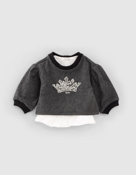 Baby girls’ 2-in-1 black striped sweatshirt/ecru T-shirt