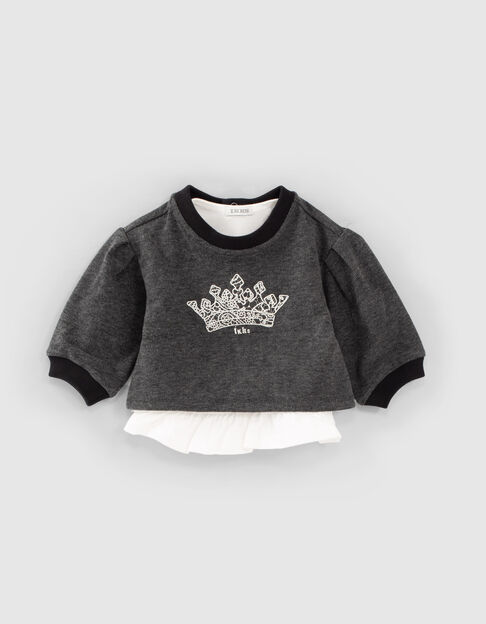 Sudadera 2 en 1 negro y camiseta cruda bebé niña