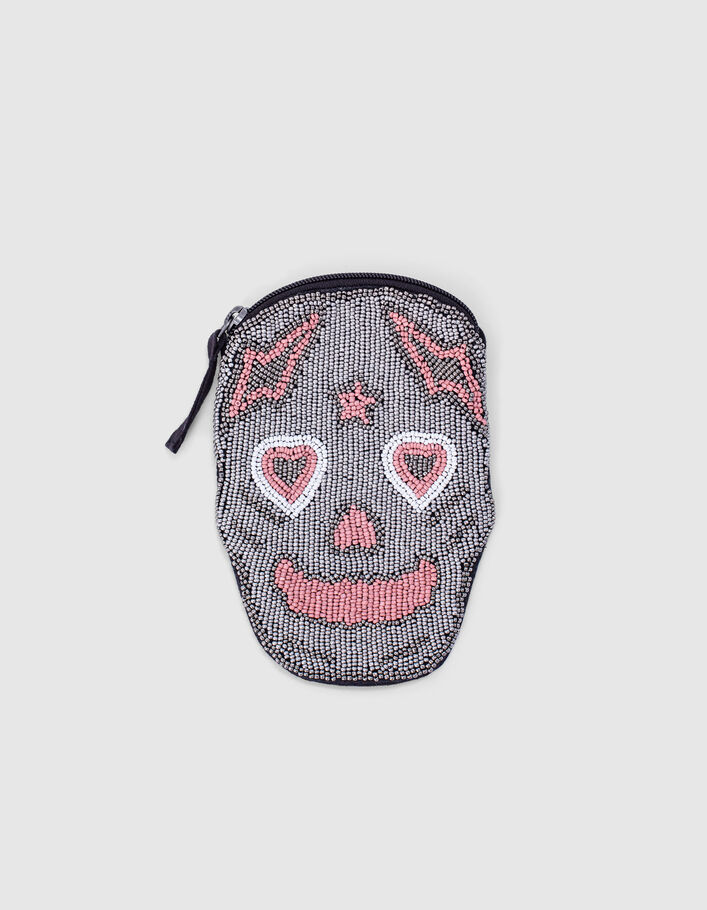 Bolso plata calavera bordada cuentas niña-3