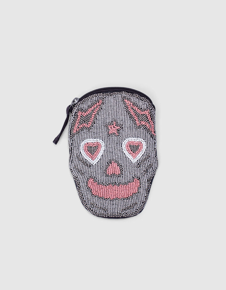 Silberfarbene M&auml;dchenhandtasche in Totenkopfform-3