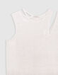 Weiße asymmetrische T-Shirt aus schillerndem Leinenstrick-9