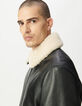 Blouson aviateur noir en cuir sherpa amovible Homme-3