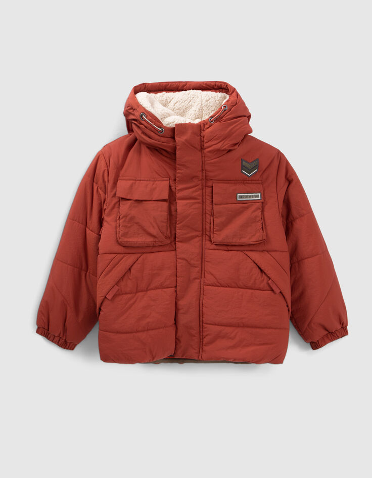 Jungen-Anorak, ziegelrot, gefüttert,  Recyclingmaterial-1