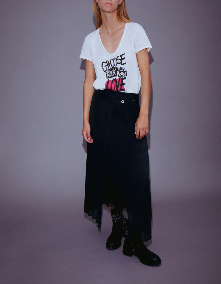 Tee-shirt écru coton bio à message clouté Femme-7 Tee-shirt écru coton bio à message clouté Femme-7