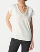Wei&szlig;es Damen-T-Shirt mit V-Ausschnitt und Juwelenmuster-2