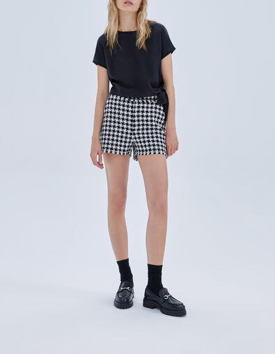 Women’s black houndstooth motif tweed-look shorts - IKKS