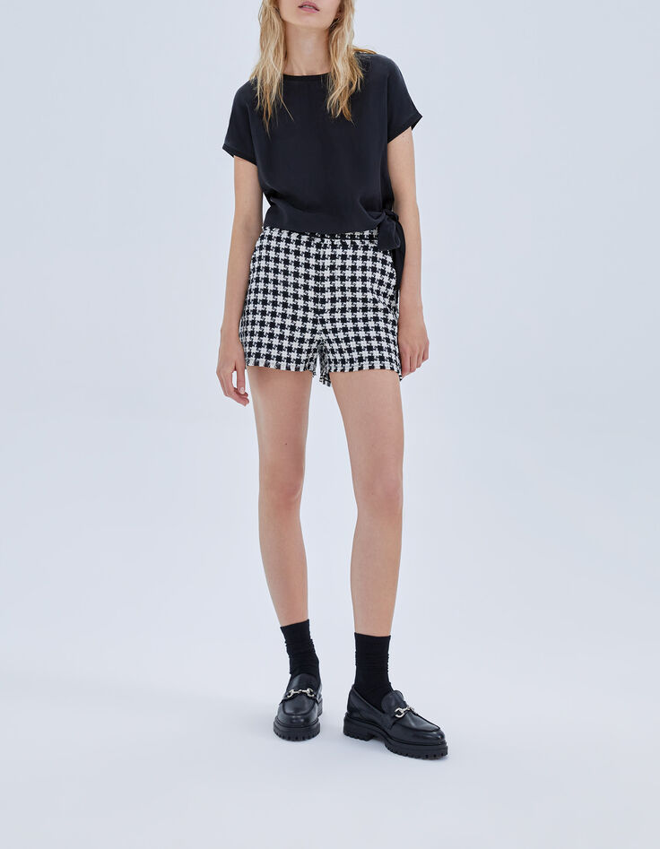 Women’s black houndstooth motif tweed-look shorts-1