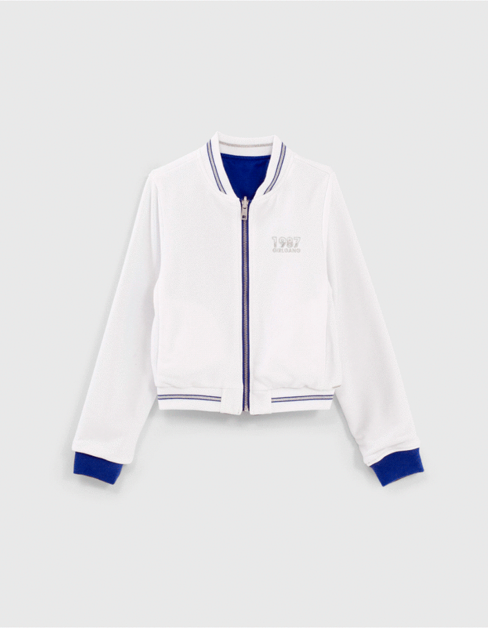 White and clearance blue bomber jacket