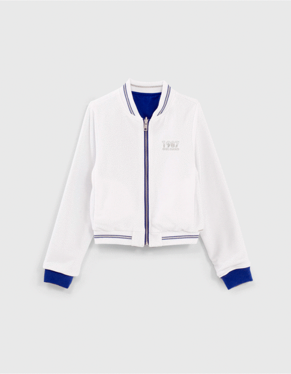 Girls’ white and blue reversible bomber jacket
