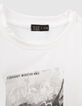 Girls’ white cropped cotton T-shirt with concert image-5
