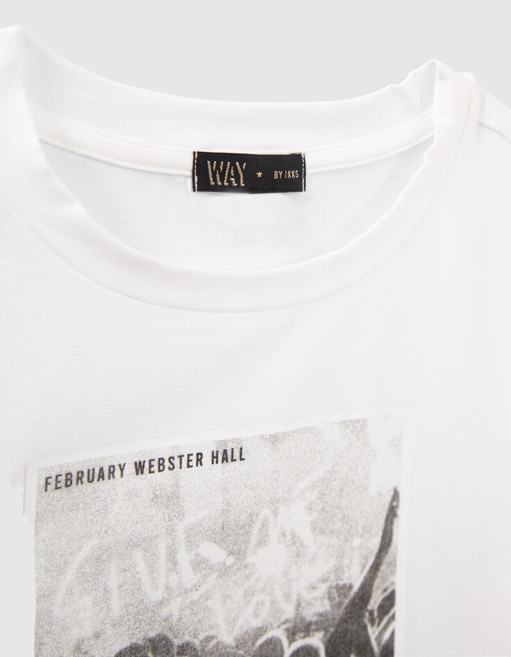 Girls’ white cropped cotton T-shirt with concert image-5