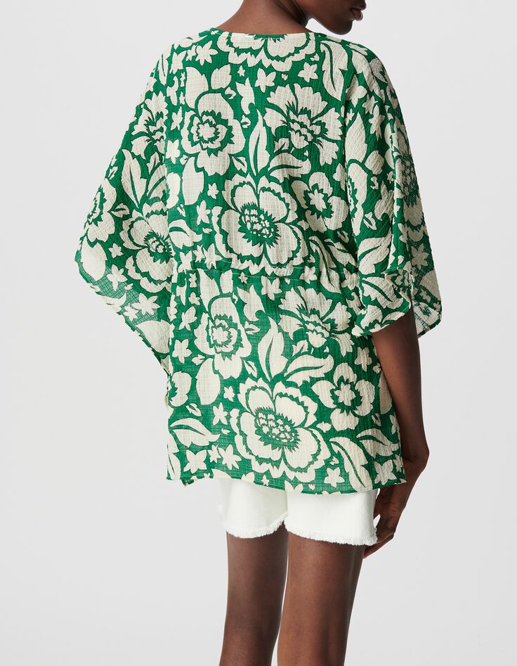 Groene blouse met tropische maxiprint Dames-3