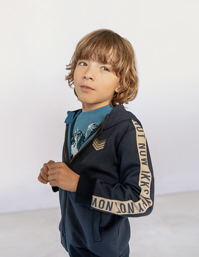 Boys’ indigo hooded cardigan with letter sleeves - IKKS