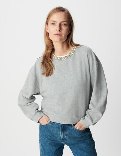 Grijs oversized sweatshirt met juwelenkraag Dames - IKKS