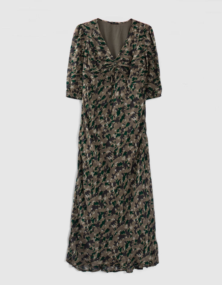Vestido largo líquen estampado verde camuflaje mujer-1