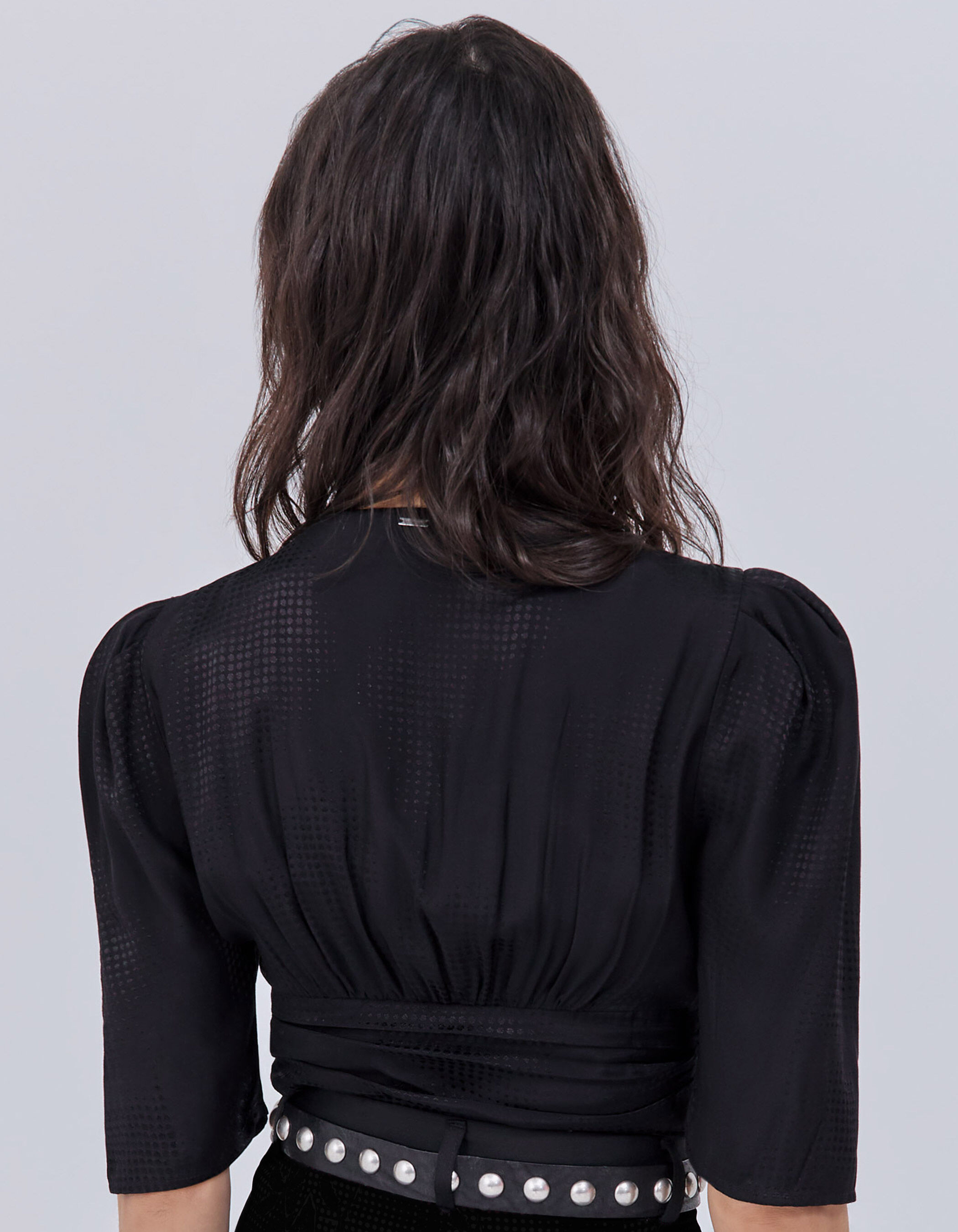 Women s black optical polka dot motif jacquard blouse