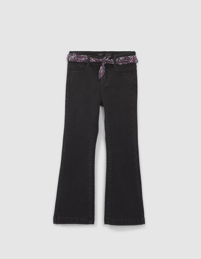 Girls’ black FLARED jeans with paisley print bow - IKKS