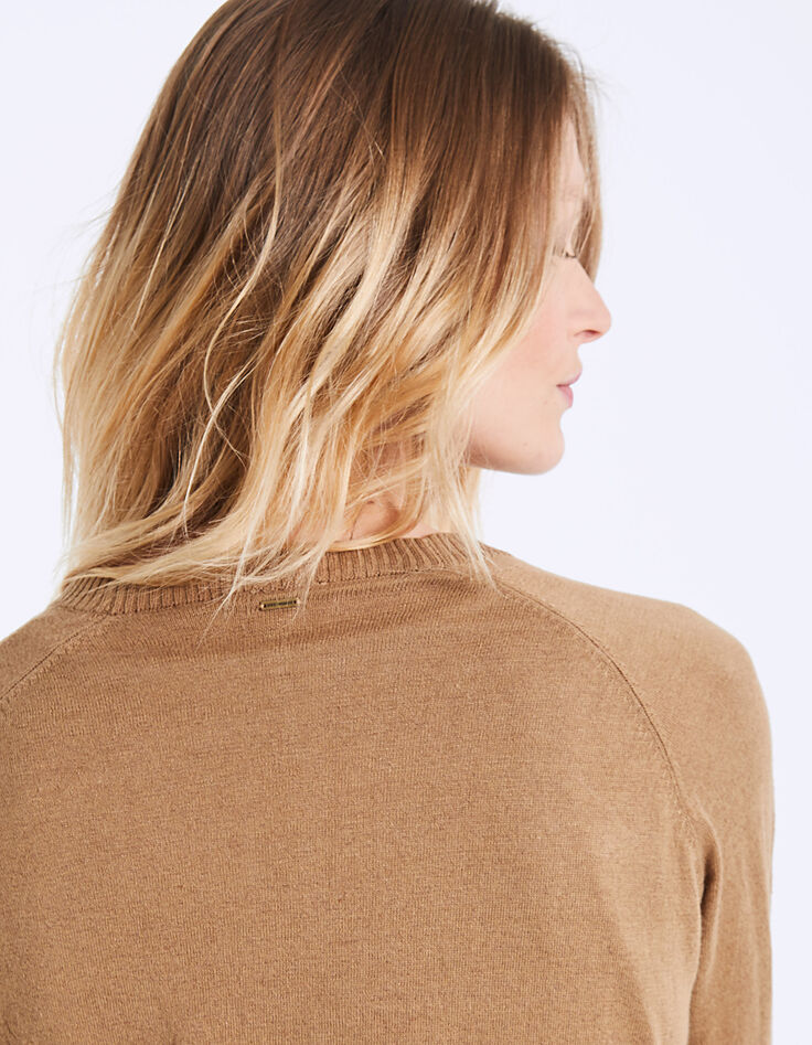 Cárdigan punto tricot camel de lino algodón mujer-5