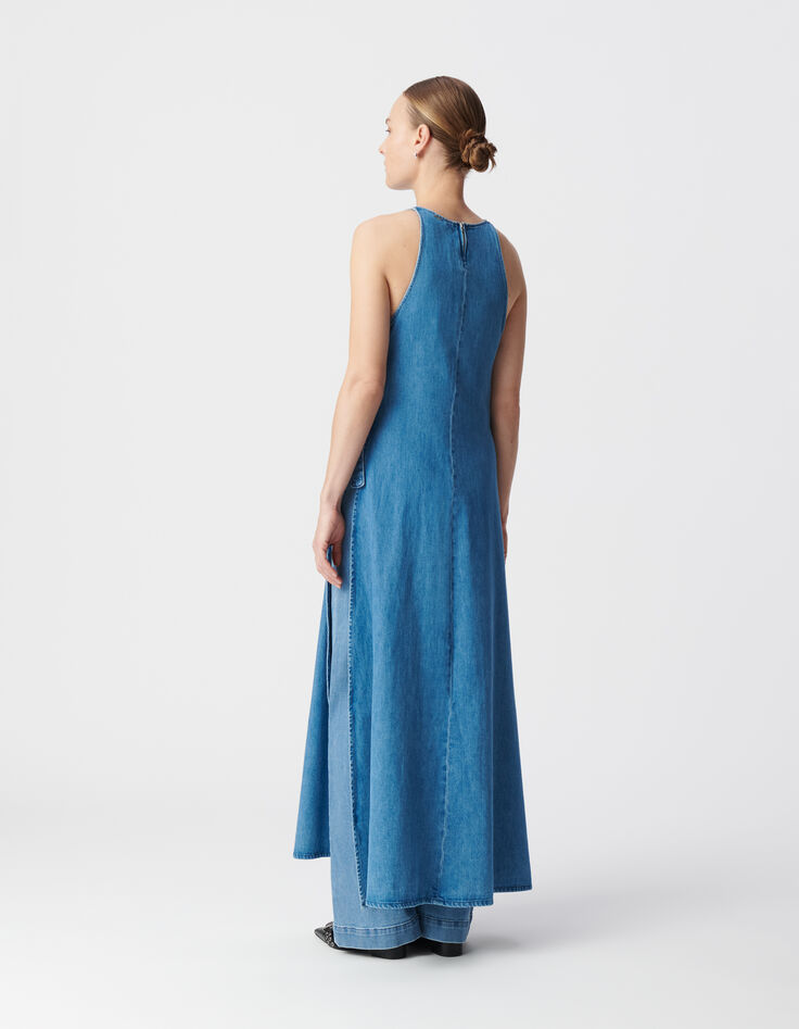 Langes Kleid aus wasserloser Jeans offen Seiten-3