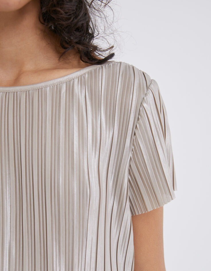 Robe longue dorée plissée réversible Femme-5