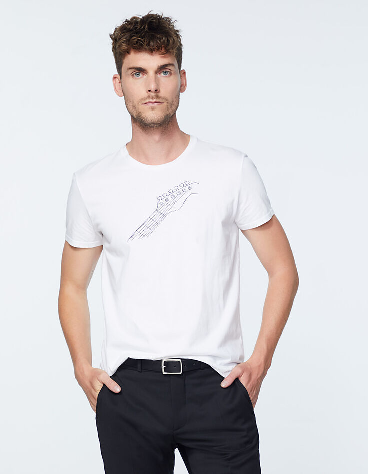 Men's white guitar T-shirt-2